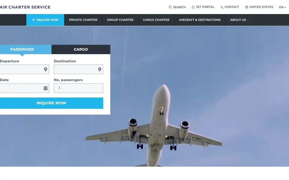 Air Charter Services website homepage, 4 Oct 2026