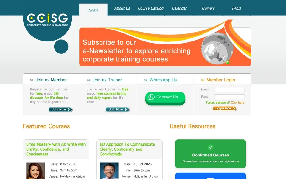Corporate Courses in Singapore (CCISG) website homepage, 4 Oct 2026
