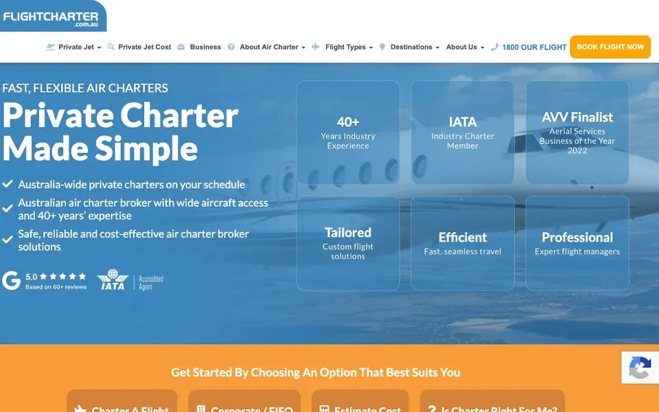 Flightcharter.com.au website homepage, 4 Oct 2026