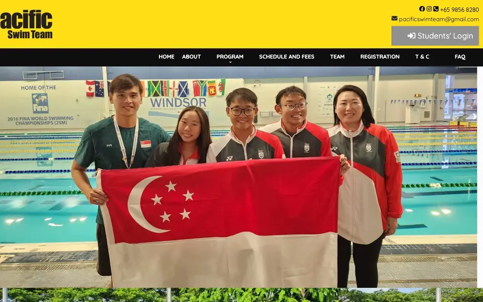 Pacific Swim Team Tampines Hub website homepage, 4 Oct 2026