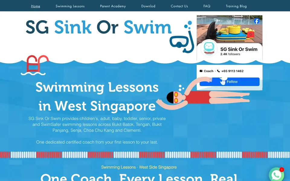 SG Sink Or Swim School website homepage, 4 Oct 2026