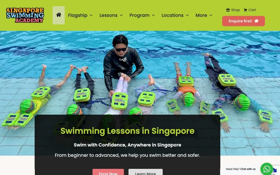 Singapore Swimming Academy website homepage, 4 Oct 2026
