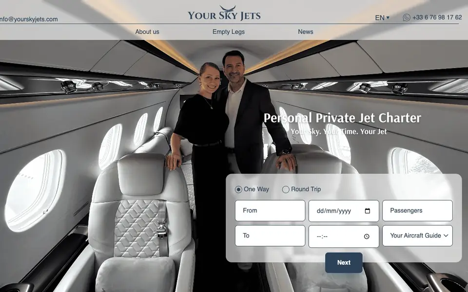 Your Sky Jets website homepage, 4 Oct 2026