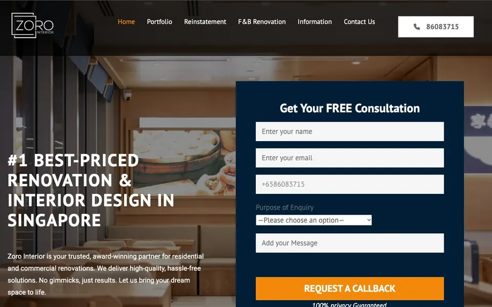Zoro Interior website homepage, 4 Oct 2026